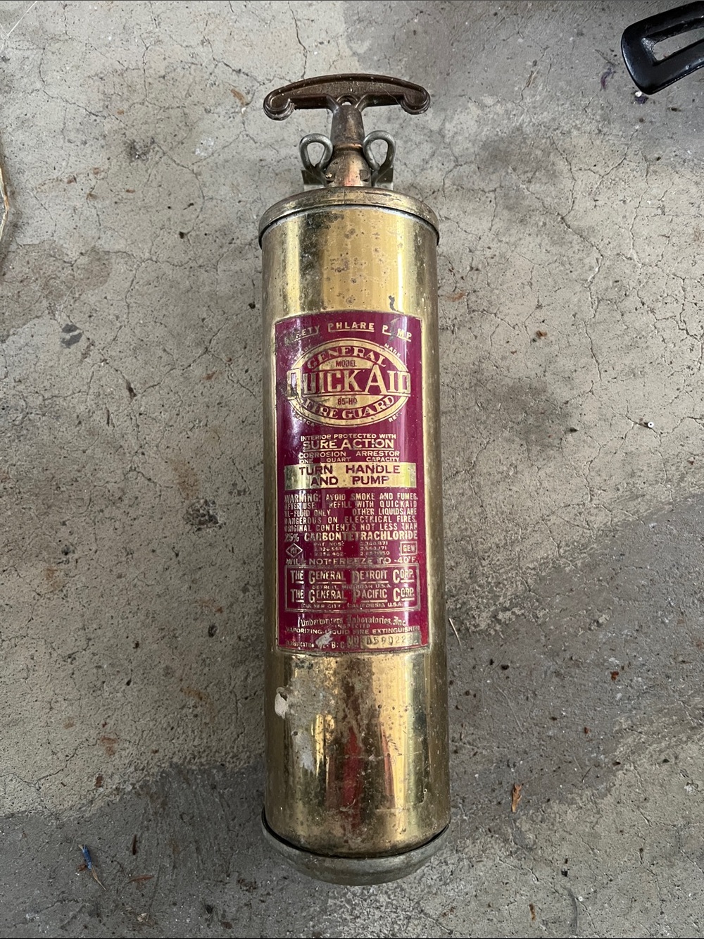 Empty Antique Brass Fire Extinguisher General Quick Aid